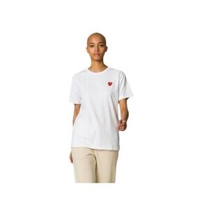 Play Comme Des Garcons T-Shirt Women's Cotton Crew Neck Heart Logo Motif White